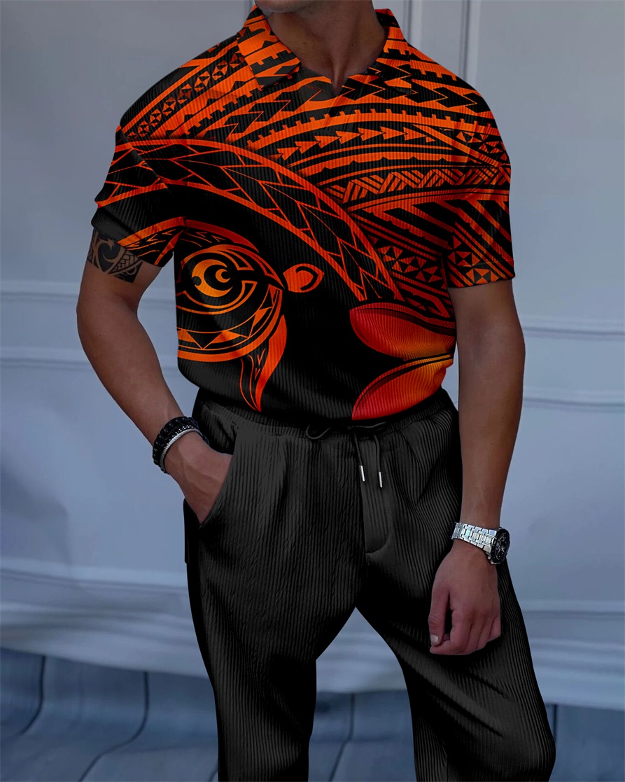 Men's Luxury Casual Textured Polo Short Sleeve Suit - 095