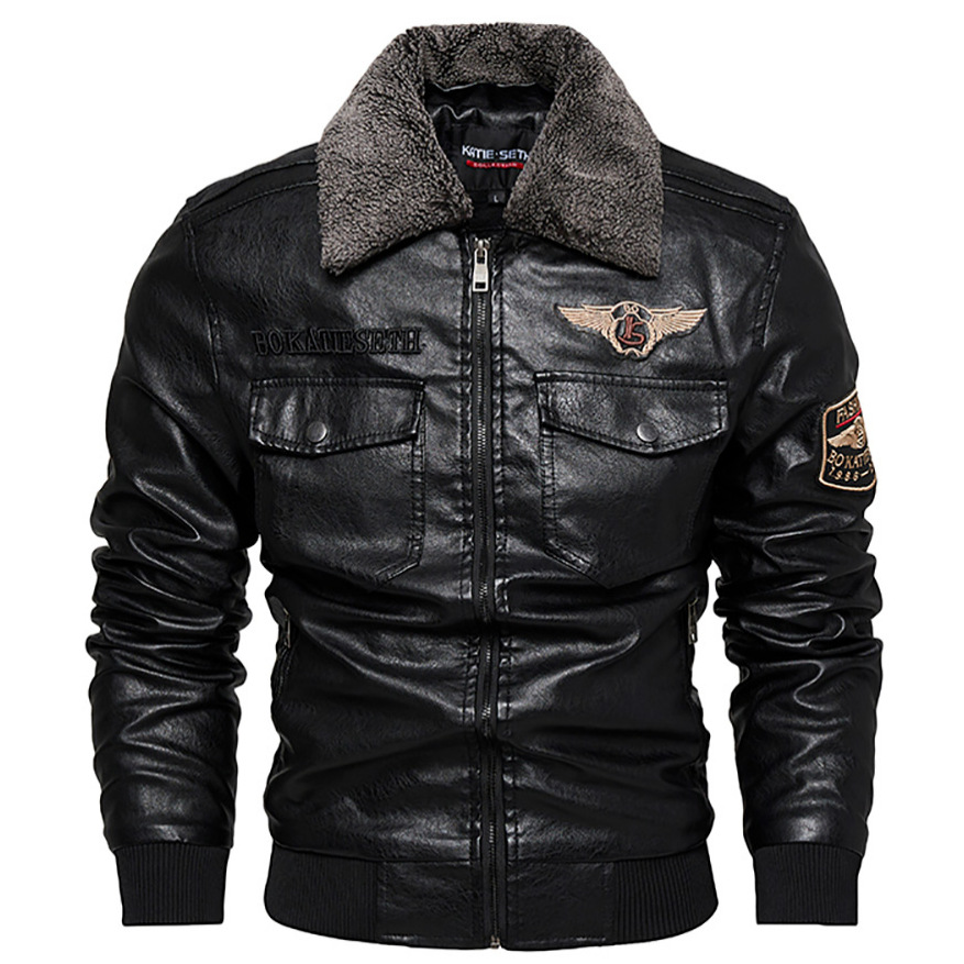Men's Motorcycle Jacket Plush Leather Jacket