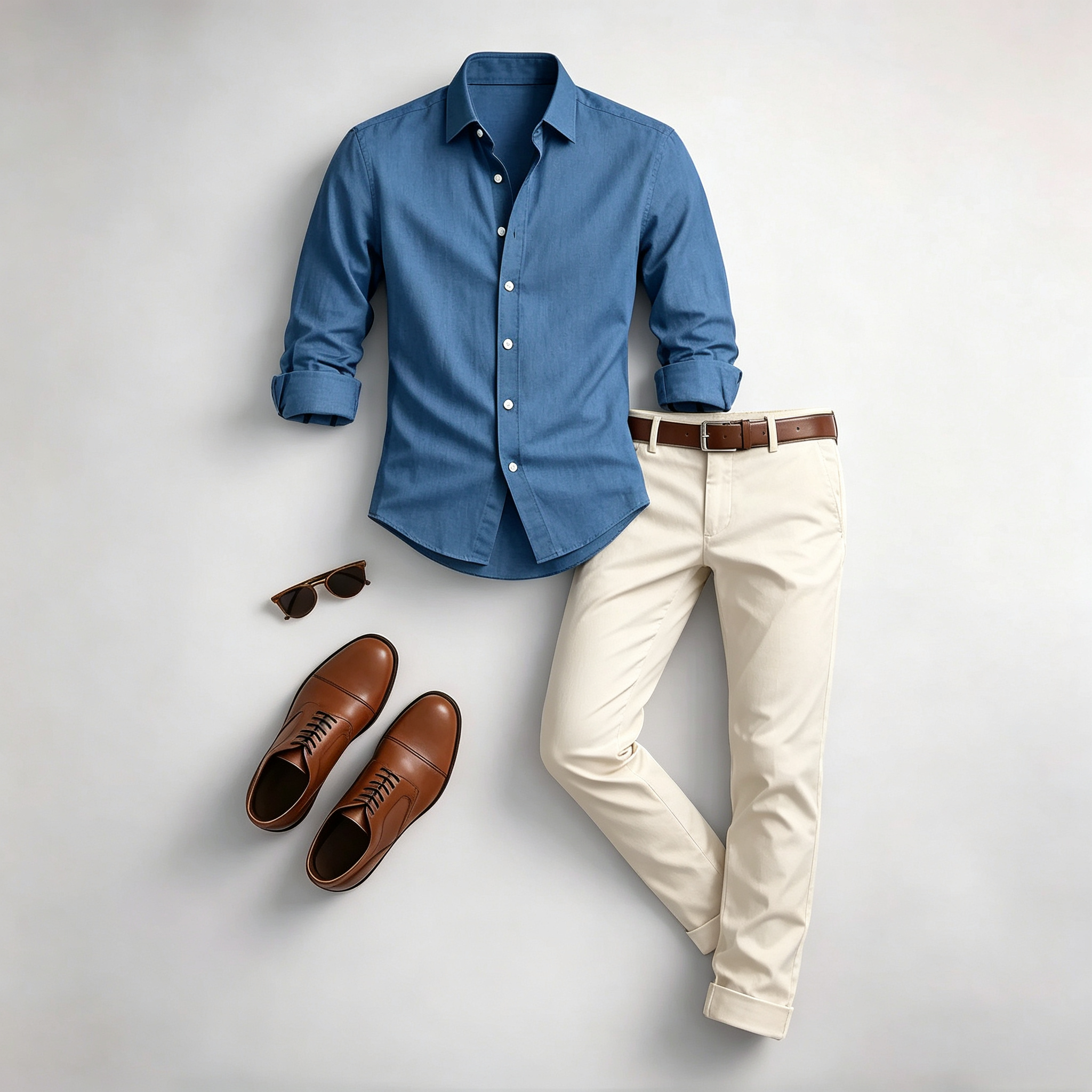 Men's Casual Print Long-Sleeve Shirt and Pants Two Piece Set 