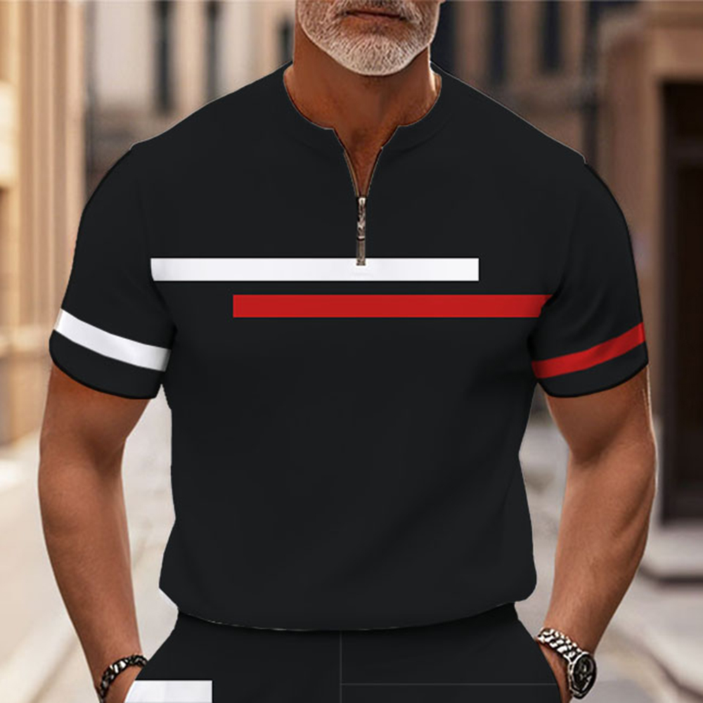 Men's Fashion Casual Round-Neck Geometric Printed Short-Sleeved Two-Piece Set