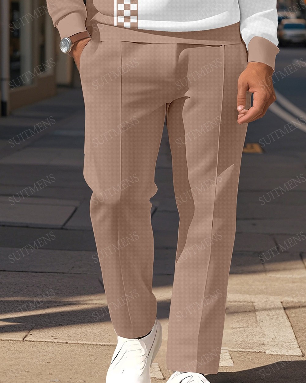 Men's Casual Colorblock Personalized Long Sleeve Polo Shirt Set  007