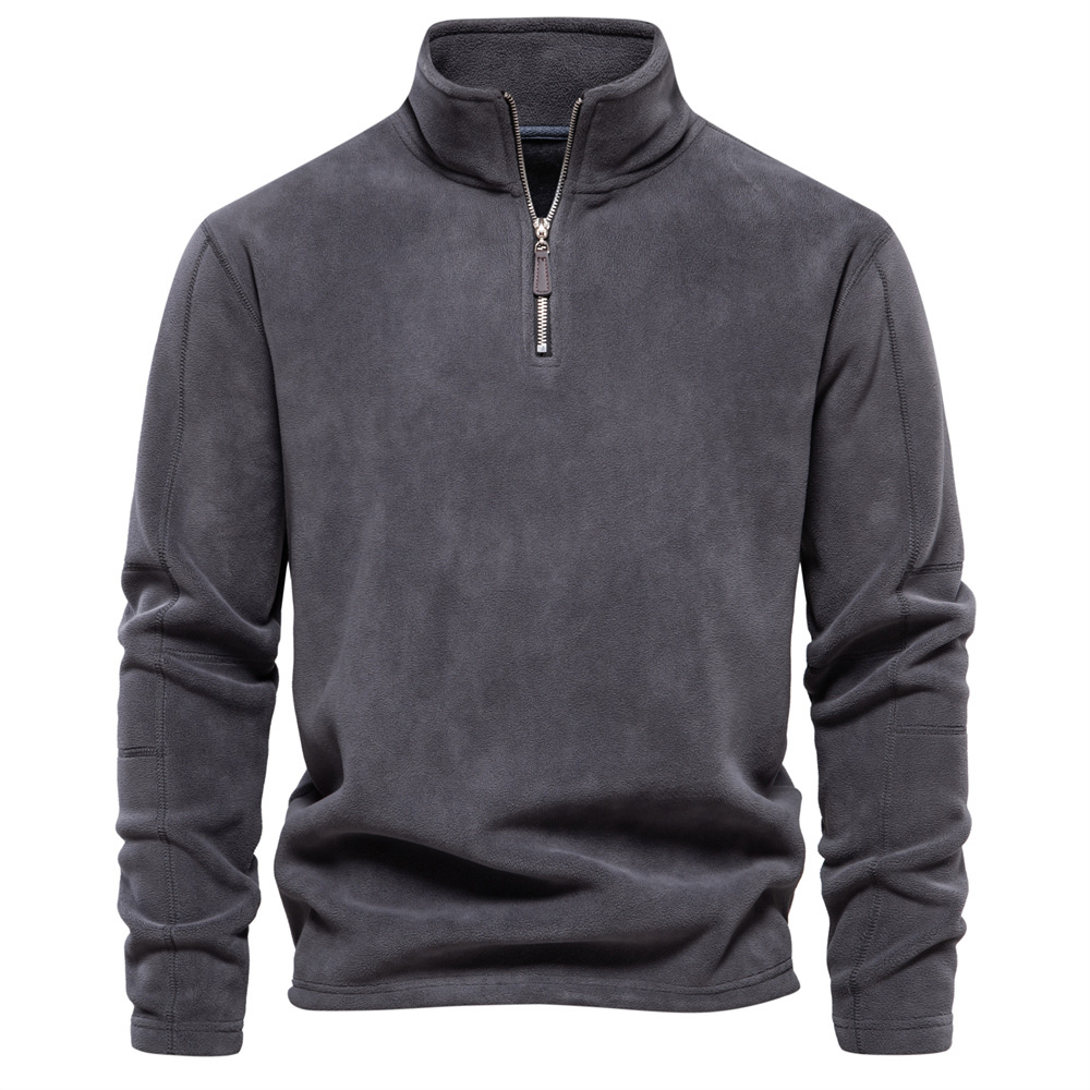Men's Stand Collar Zip Long Sleeve Polar Fleece Sweatshirt