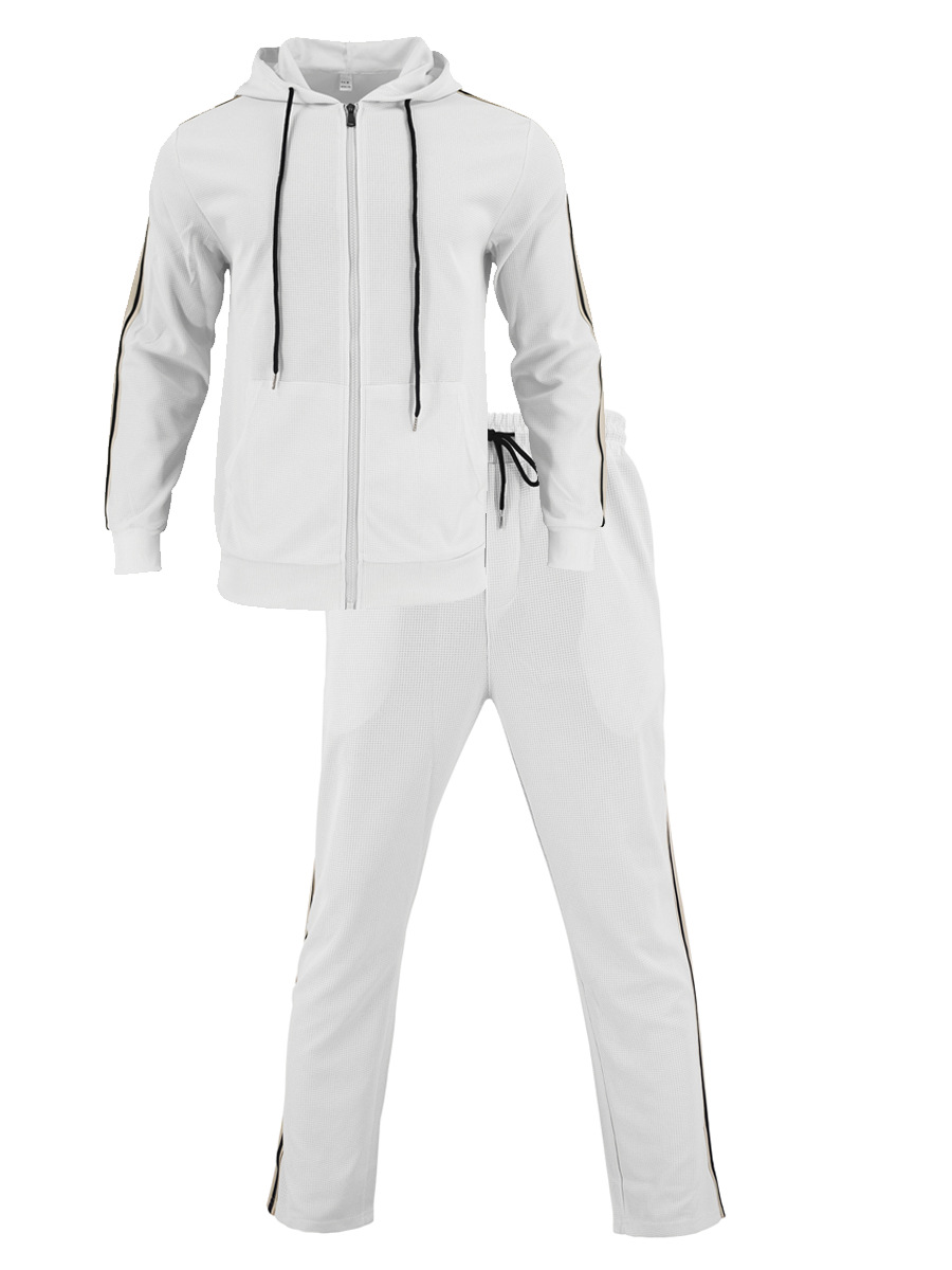 Men's Casual Color Matching Long Sleeved Hooded Jacket & Trousers Two-Piece Set