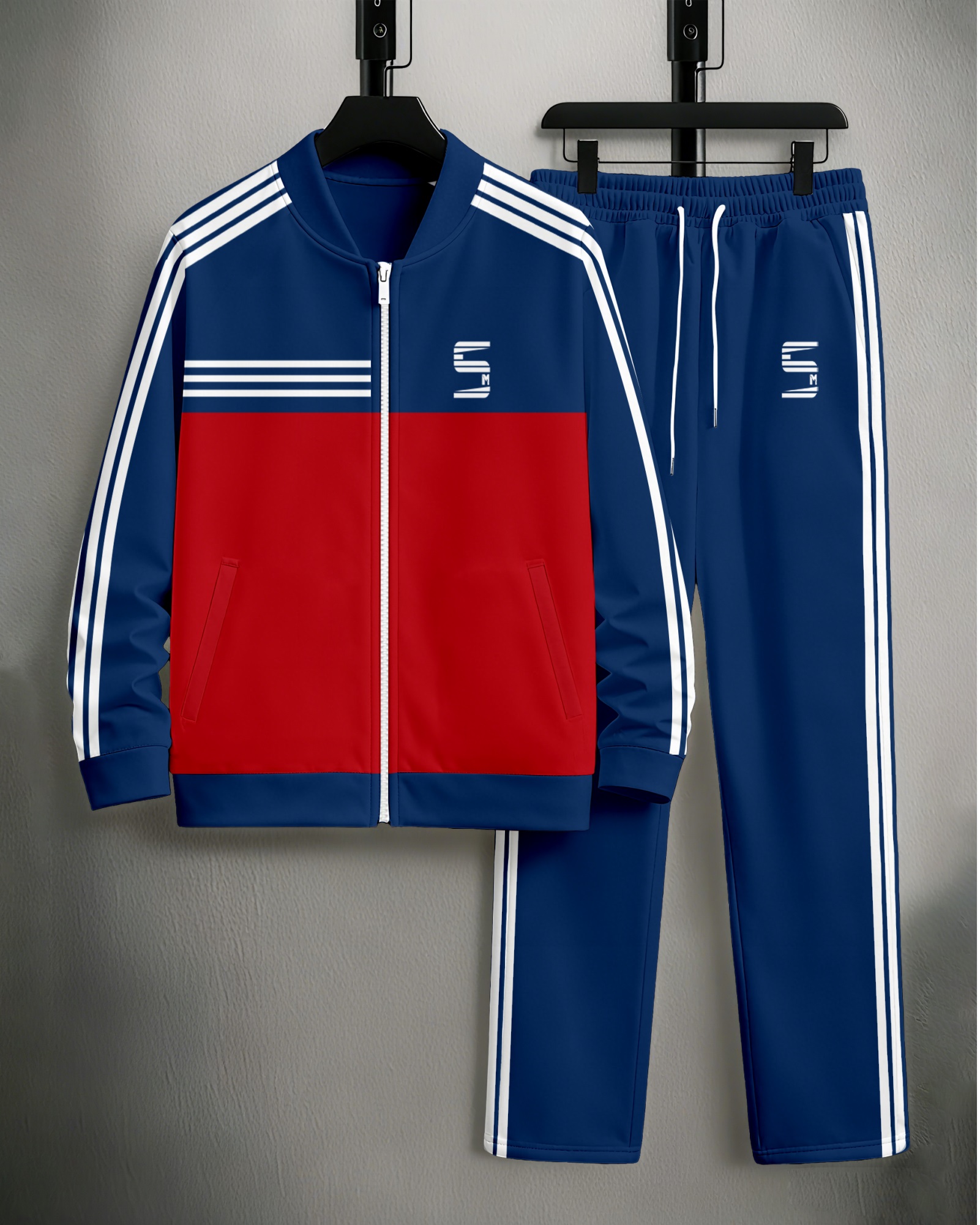 Men's Minimalist Color-Block Jacket Sports Jogging Set 22