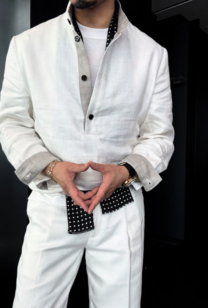 Premium Linen Mandarin Collar Suit