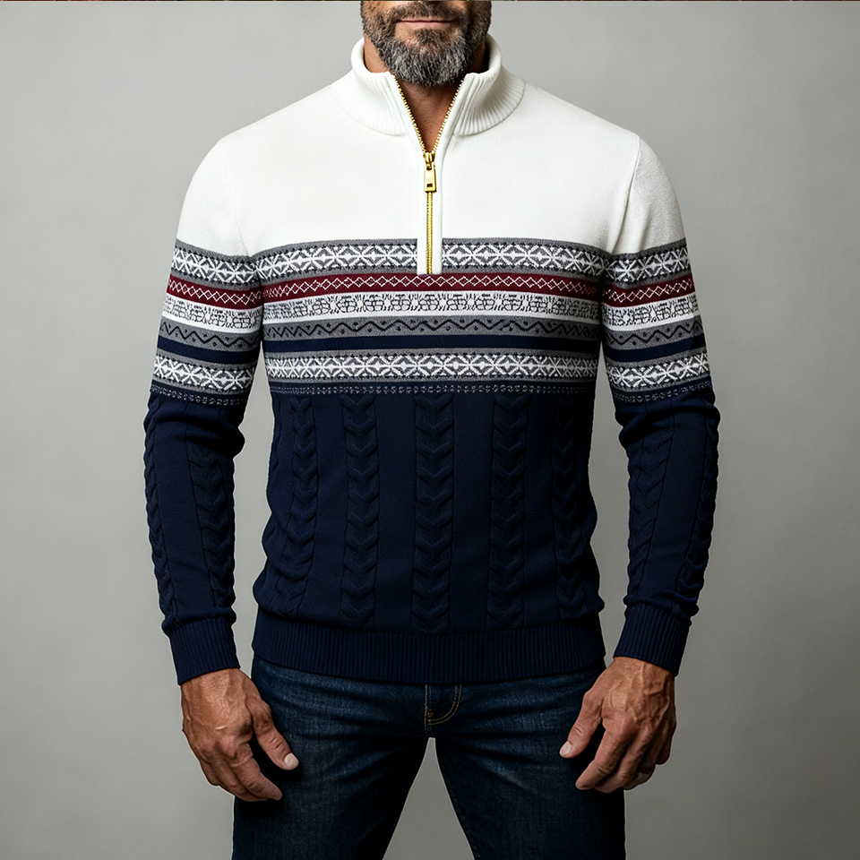 Men's Contrast Color Stand Collar Zip Long Sleeve Fleece Sweatshirt