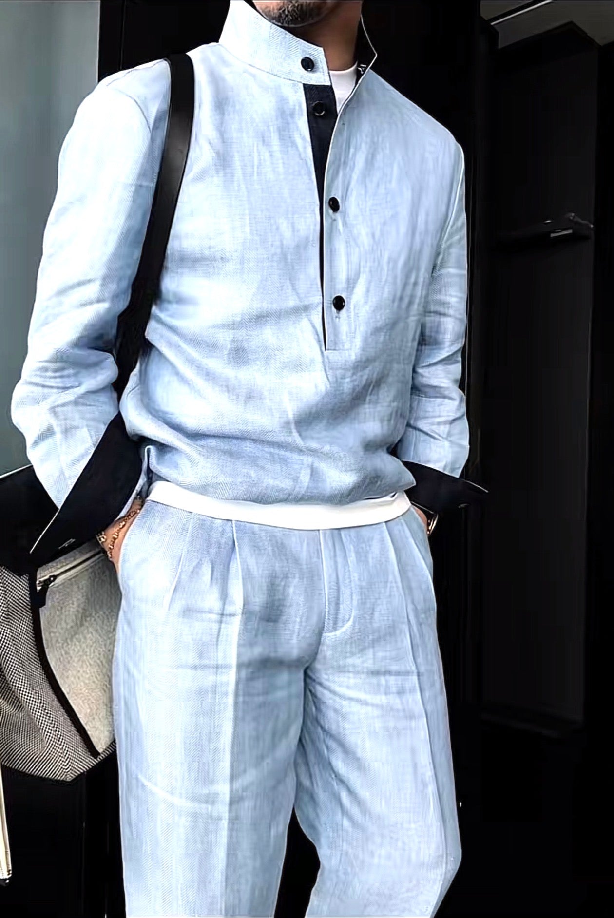 Premium Linen Mandarin Collar Suit
