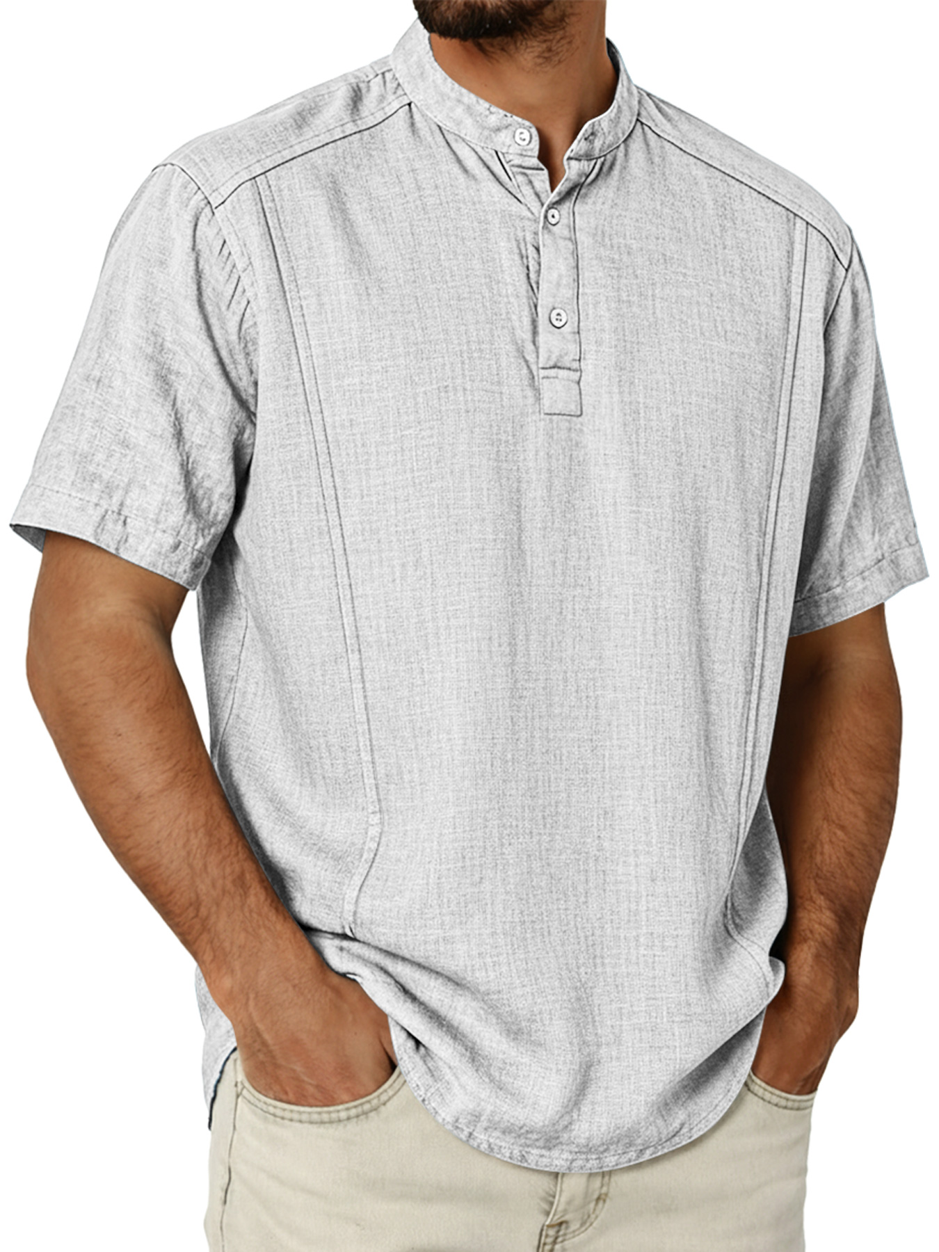 Men's Cotton And Linen Deconstructed Design Casual And Comfortable Short-sleeved Henley Shirt