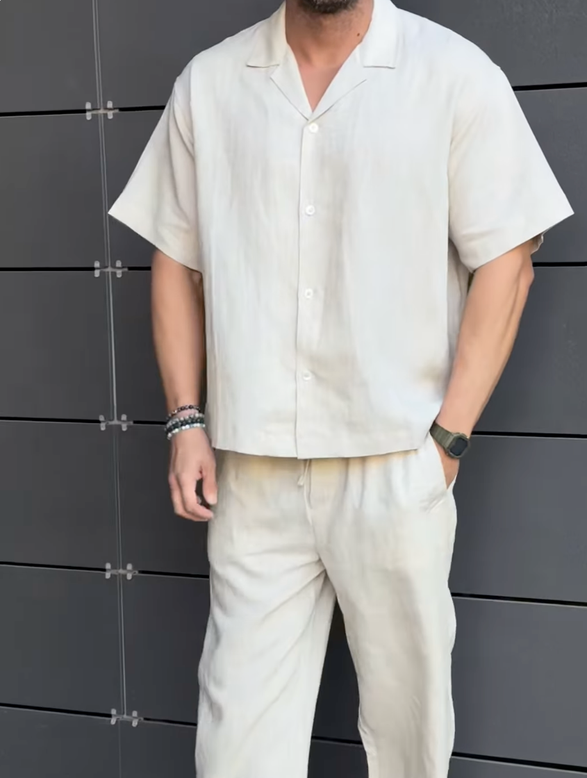 Men's Summer Casual Linen Long Sleeve Shirt & Pants Set