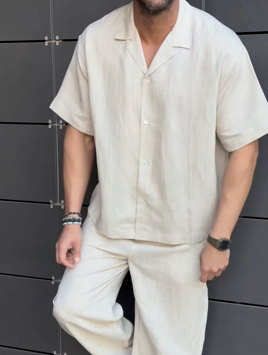 Men's Summer Casual Linen Long Sleeve Shirt & Pants Set