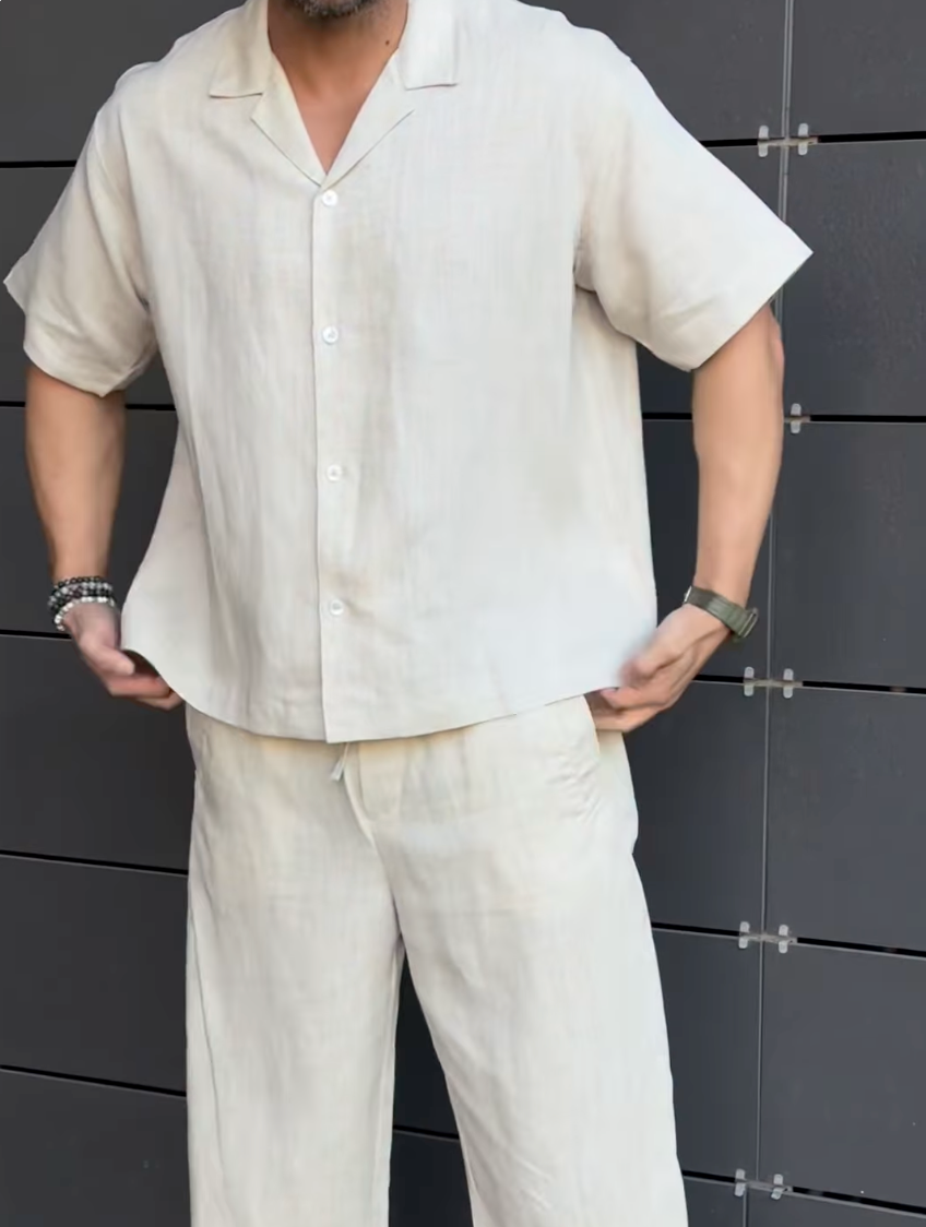 Men's Summer Casual Linen Long Sleeve Shirt & Pants Set