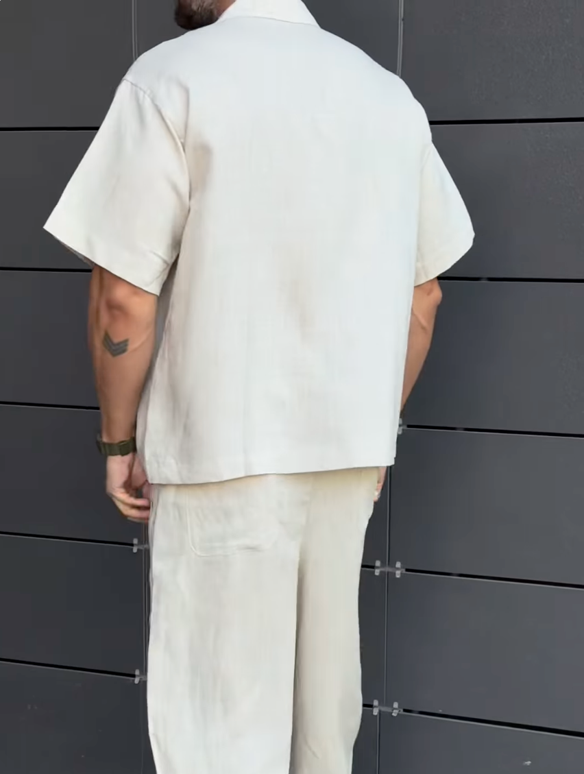 Men's Summer Casual Linen Long Sleeve Shirt & Pants Set
