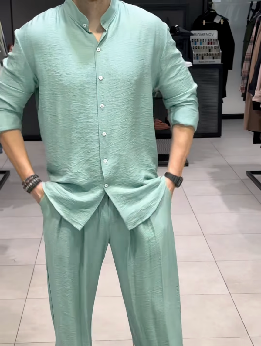 Premium Linen Mandarin Collar 2-Piece Suit | Old Money Style Breathable Set for Men