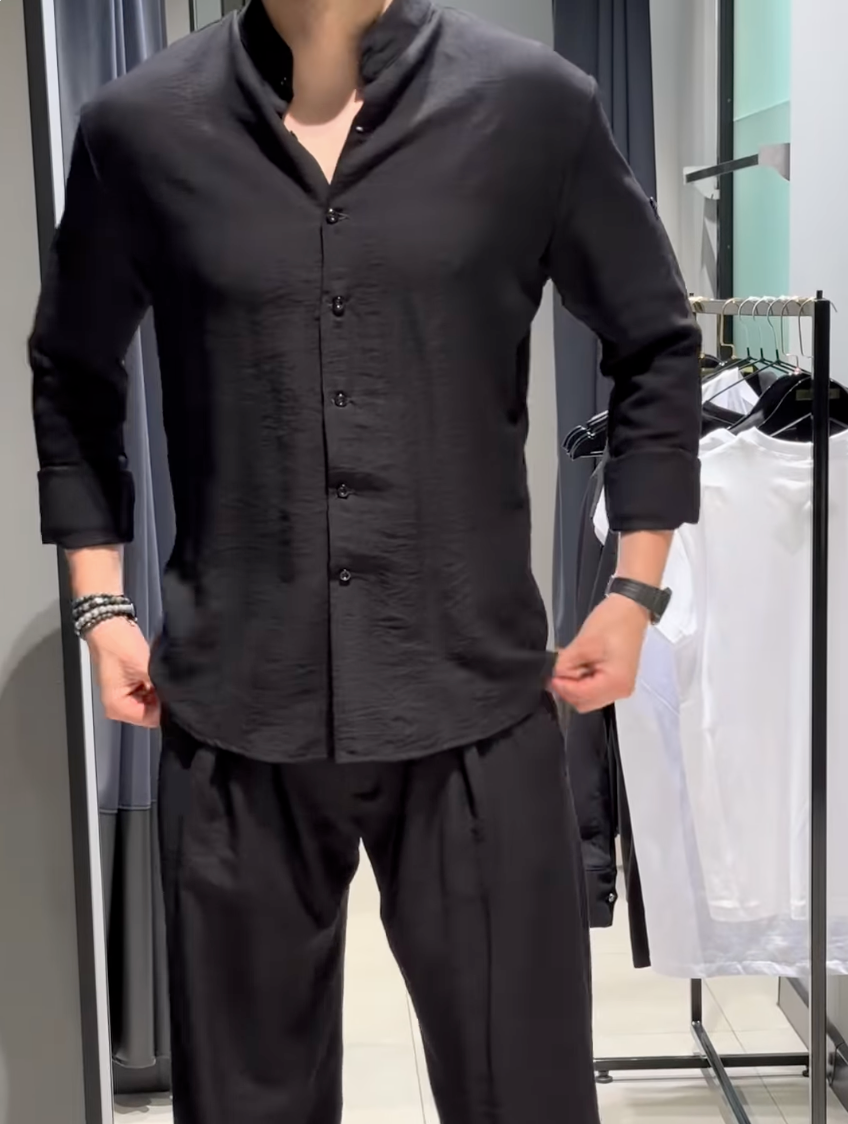 Premium Linen Mandarin Collar 2-Piece Suit | Old Money Style Breathable Set for Men
