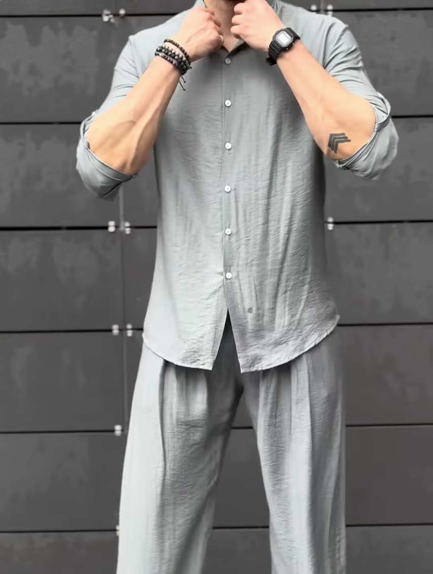Premium Linen Mandarin Collar 2-Piece Suit | Old Money Style Breathable Set for Men