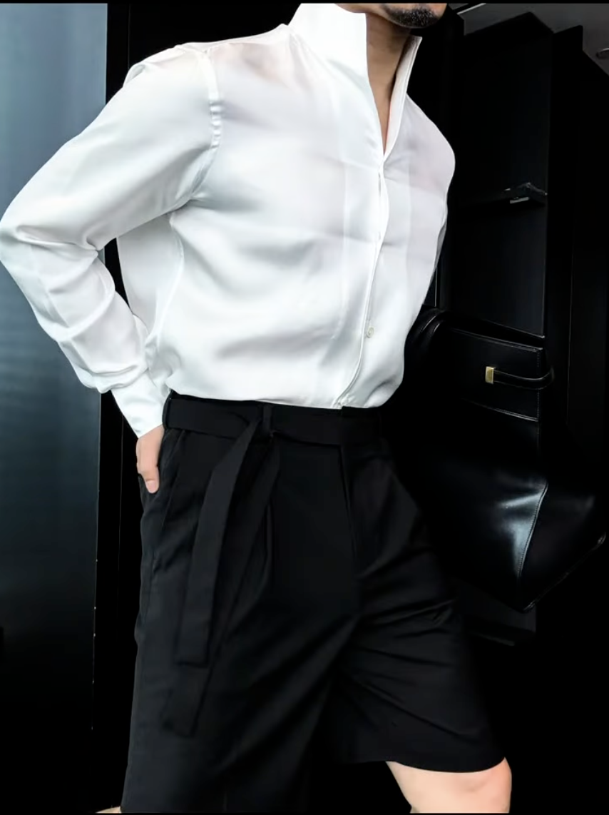 Men's Summer Mandarin Collar Blazer & Shorts Set