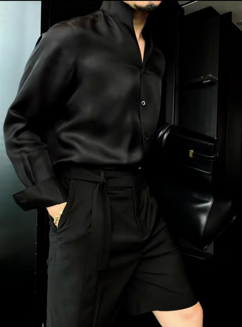 Men's Summer Mandarin Collar Blazer & Shorts Set