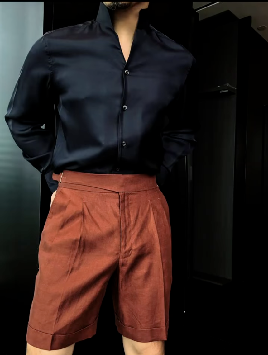 Men's Summer Mandarin Collar Blazer & Shorts Set