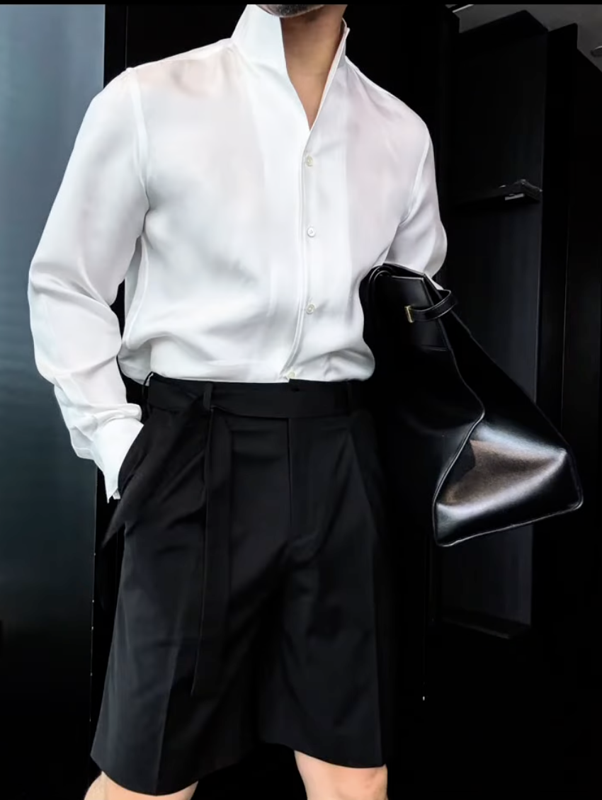 Men's Summer Mandarin Collar Blazer & Shorts Set