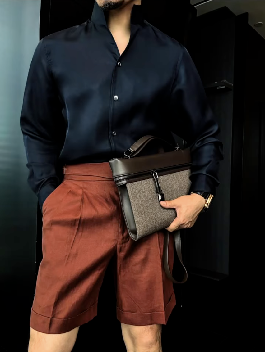 Men's Summer Mandarin Collar Blazer & Shorts Set