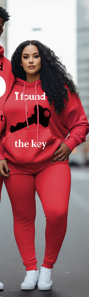 Couple Plus Size Casual Couple Wear Locked Heart Key Graffiti Hoodie Set