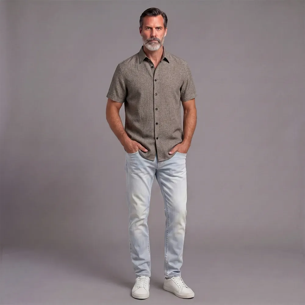 Men's Solid-Color Button-Down Shirt