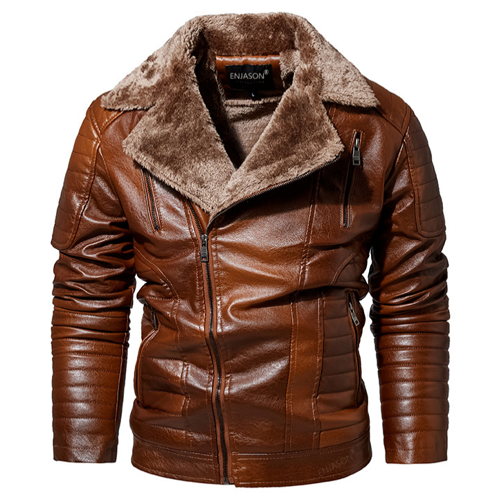 Men's Motorcycle Jacket Plush Leather Jacket
