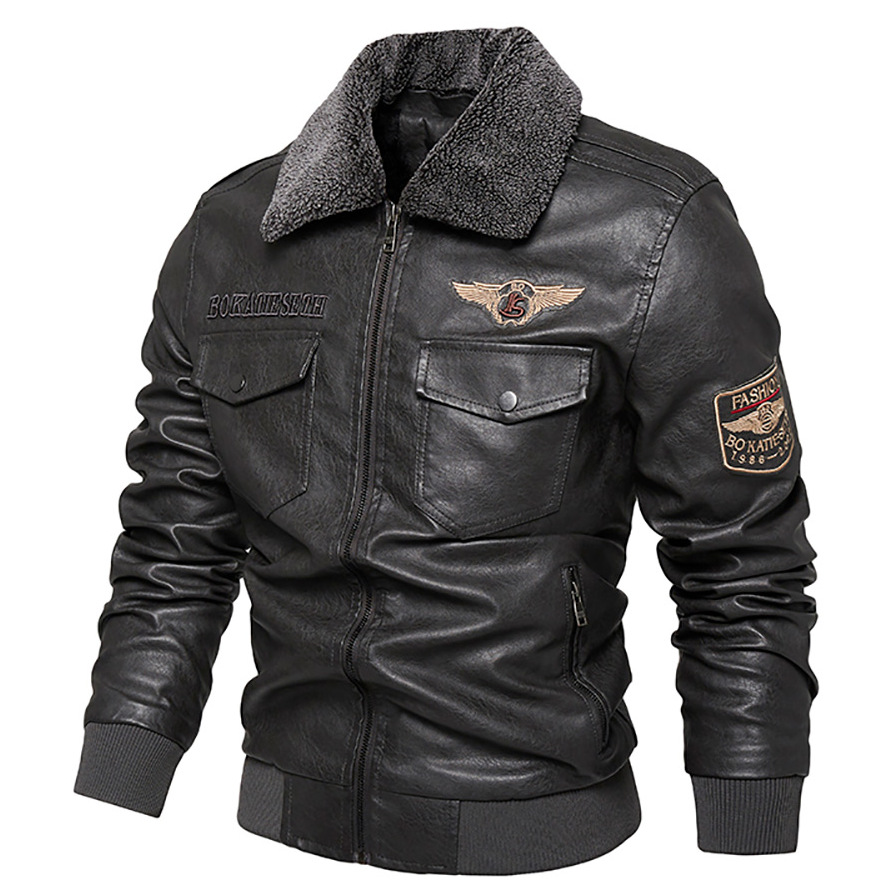Men's Motorcycle Jacket Plush Leather Jacket