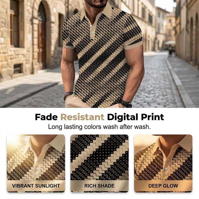 ⏳Time-Limited Special⏰Men's Geometric Print Collared Shirts – Muscle Fit, Breathable, Fade Resistant ✨