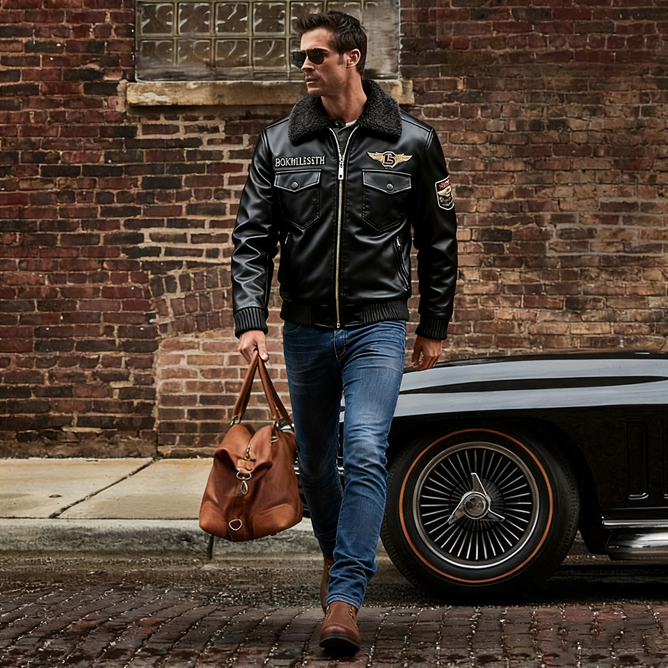 Men's Motorcycle Jacket Plush Leather Jacket