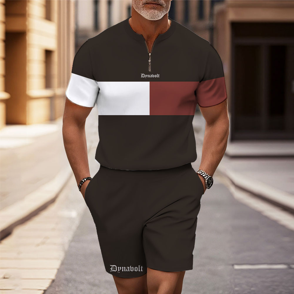 Men's Fashion Casual Round-Neck Geometric Printed Short-Sleeved Two-Piece Set