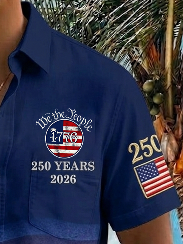 FIP Men's Holiday 250th Anniversary Stars Stripes Print Button Down Short-Sleeve Big & Tall