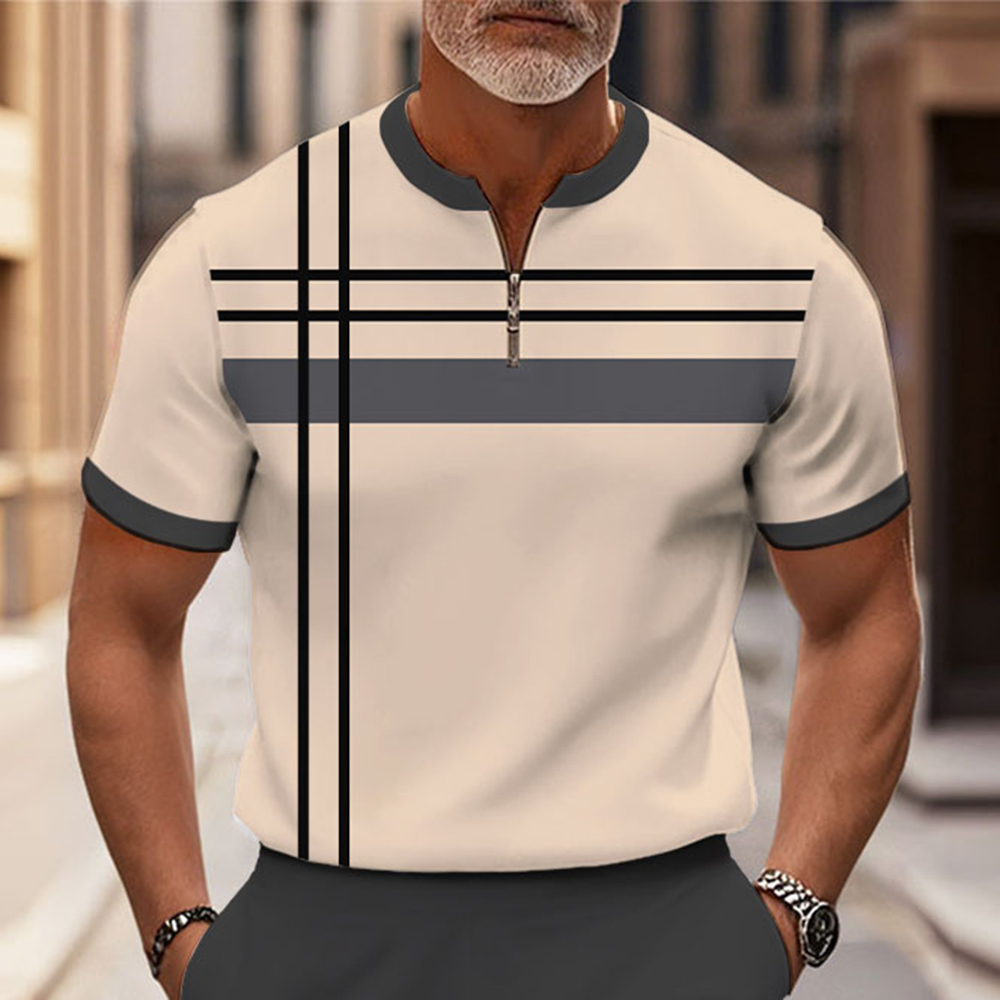 Men's Fashion Casual Round-Neck Geometric Printed Short-Sleeved Two-Piece Set 8263