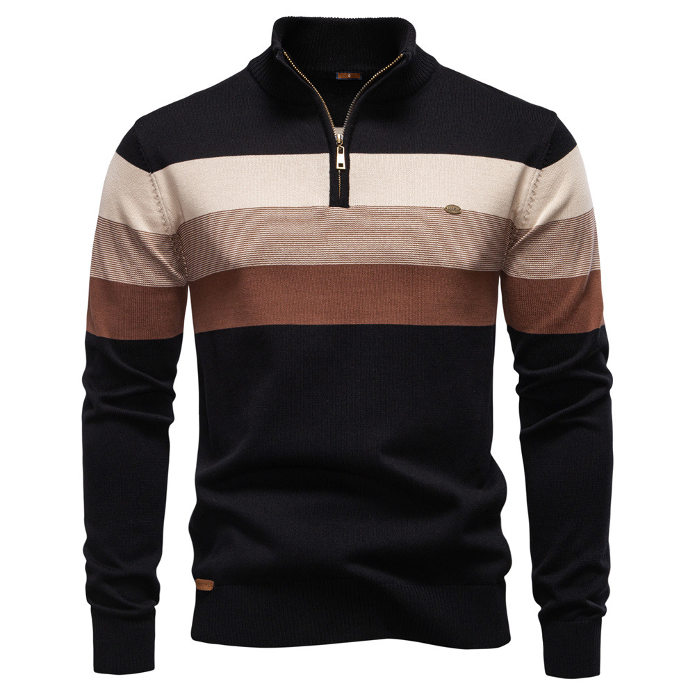 Men's Contrast Color Stand Collar Zip Long Sleeve Fleece Sweatshirt