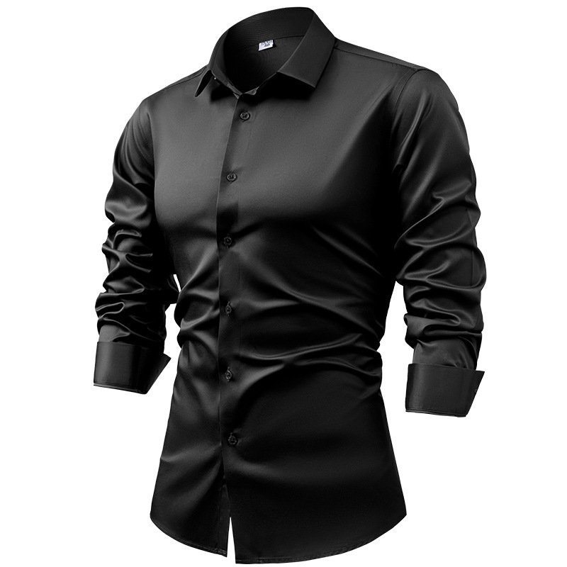 Men's Business Solid Color Long-Sleeve Satin Shirt