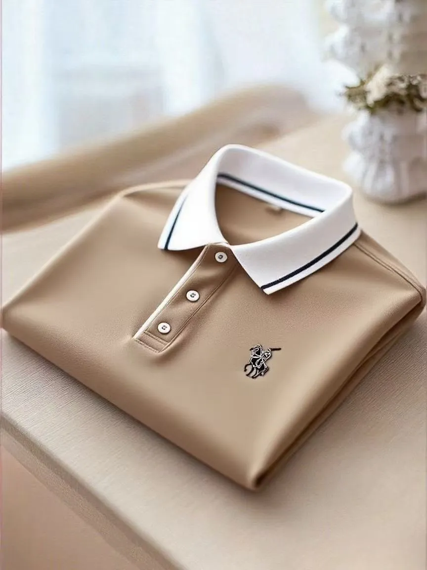 Men's Business Casual Button Short Sleeve Polo Shirt