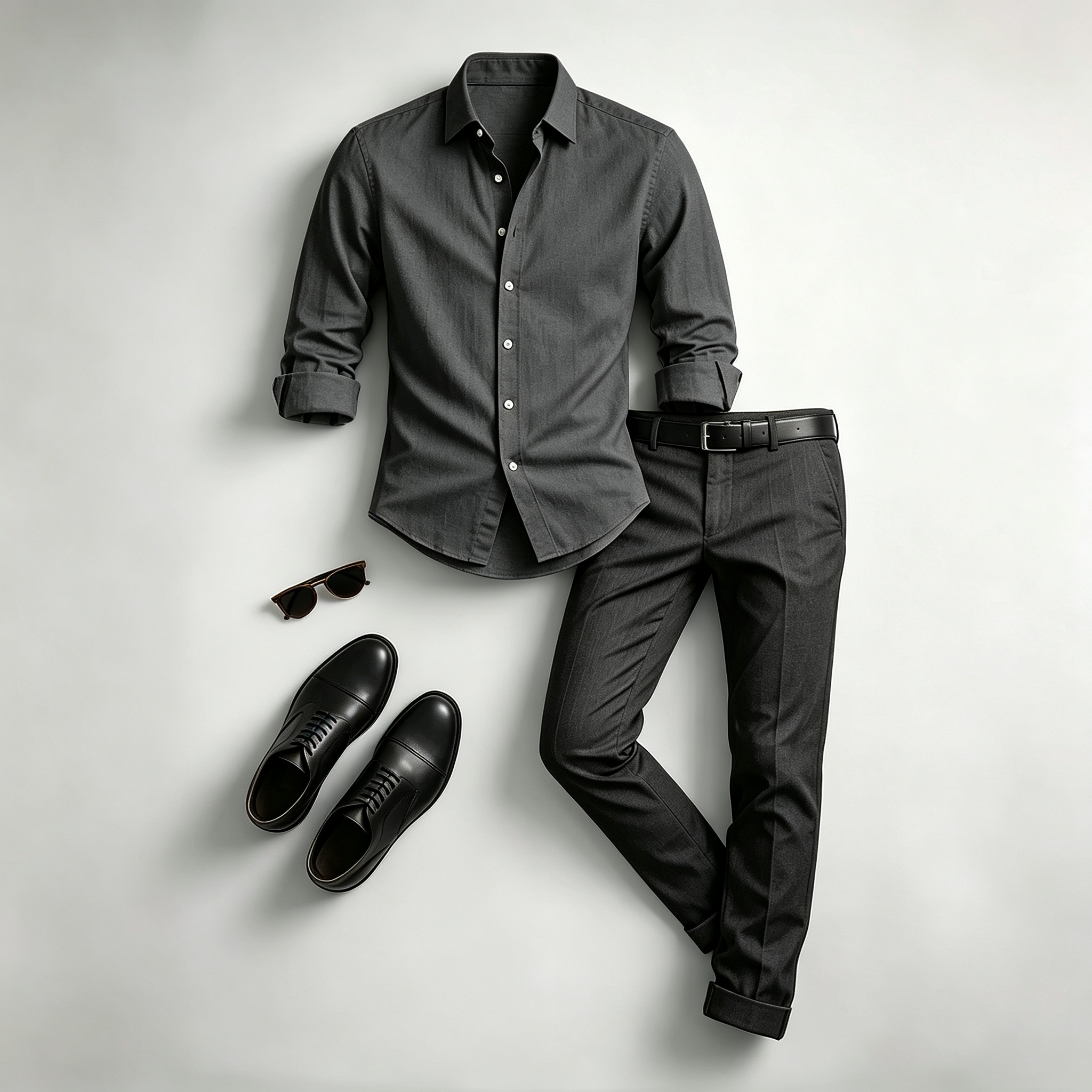 Men's Casual Print Long-Sleeve Shirt and Pants Two Piece Set 