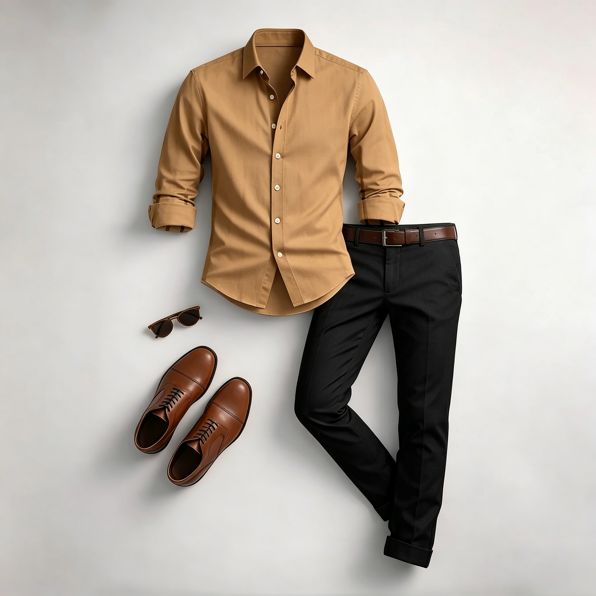 Men's Casual Print Long-Sleeve Shirt and Pants Two Piece Set 