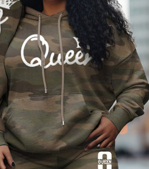 Couple Big and Tall Casual Outfit Camouflage Graffiti King Queen Hoodie Set