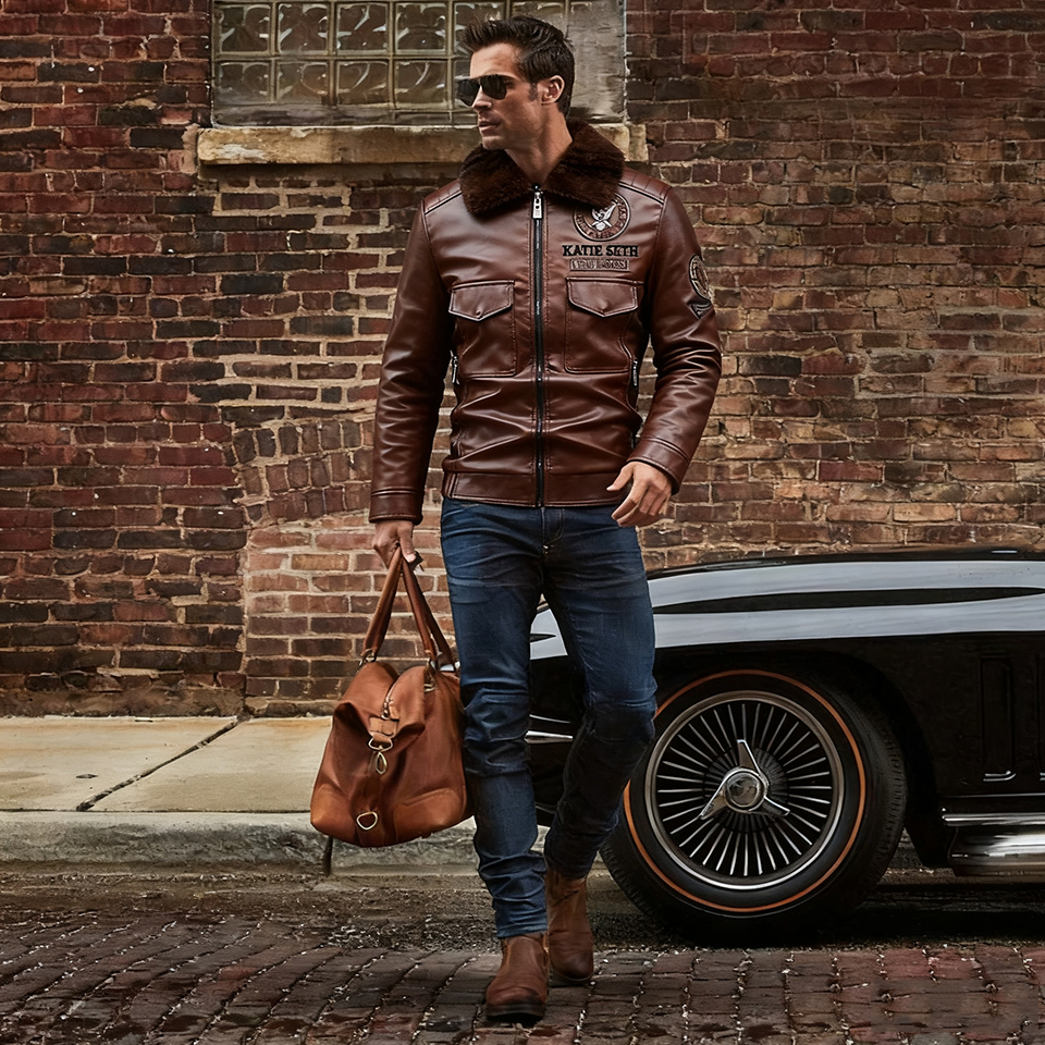 Men's Motorcycle Jacket Plush Leather Jacket