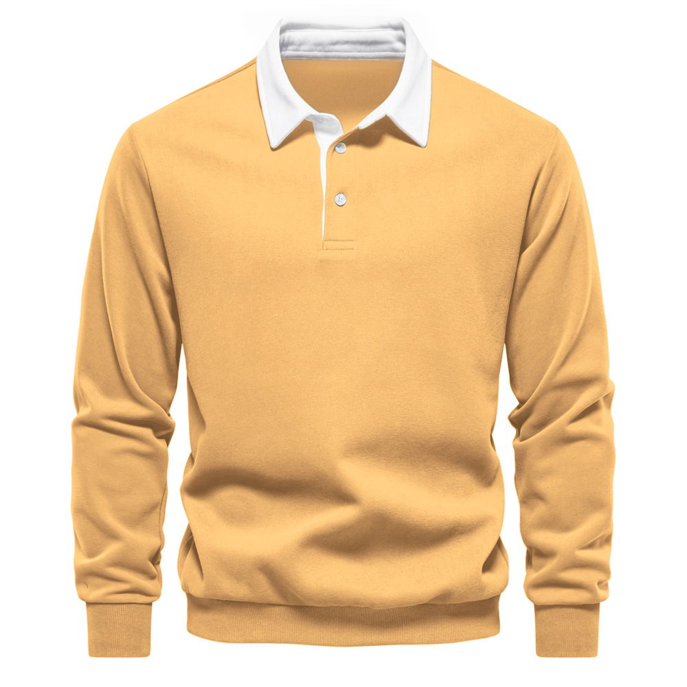 Men's Lapel Collar Contrast Color Long Sleeves Sweatshirt