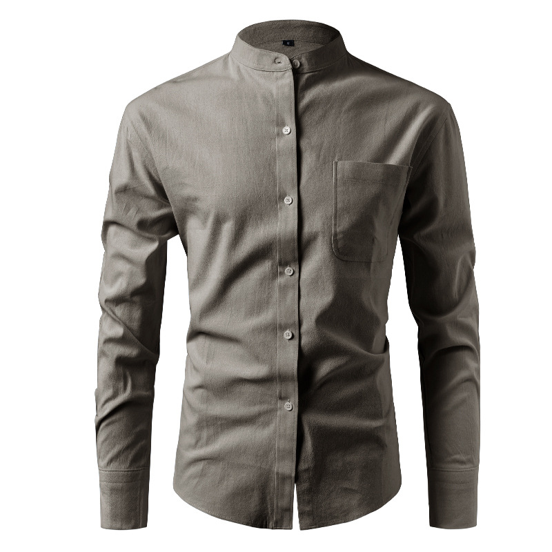 Men's Business Solid Color Stand Collar Long-Sleeve Shirt
