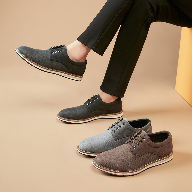 Men's Retro Business Pointed Lace-Up Canvas Shoes