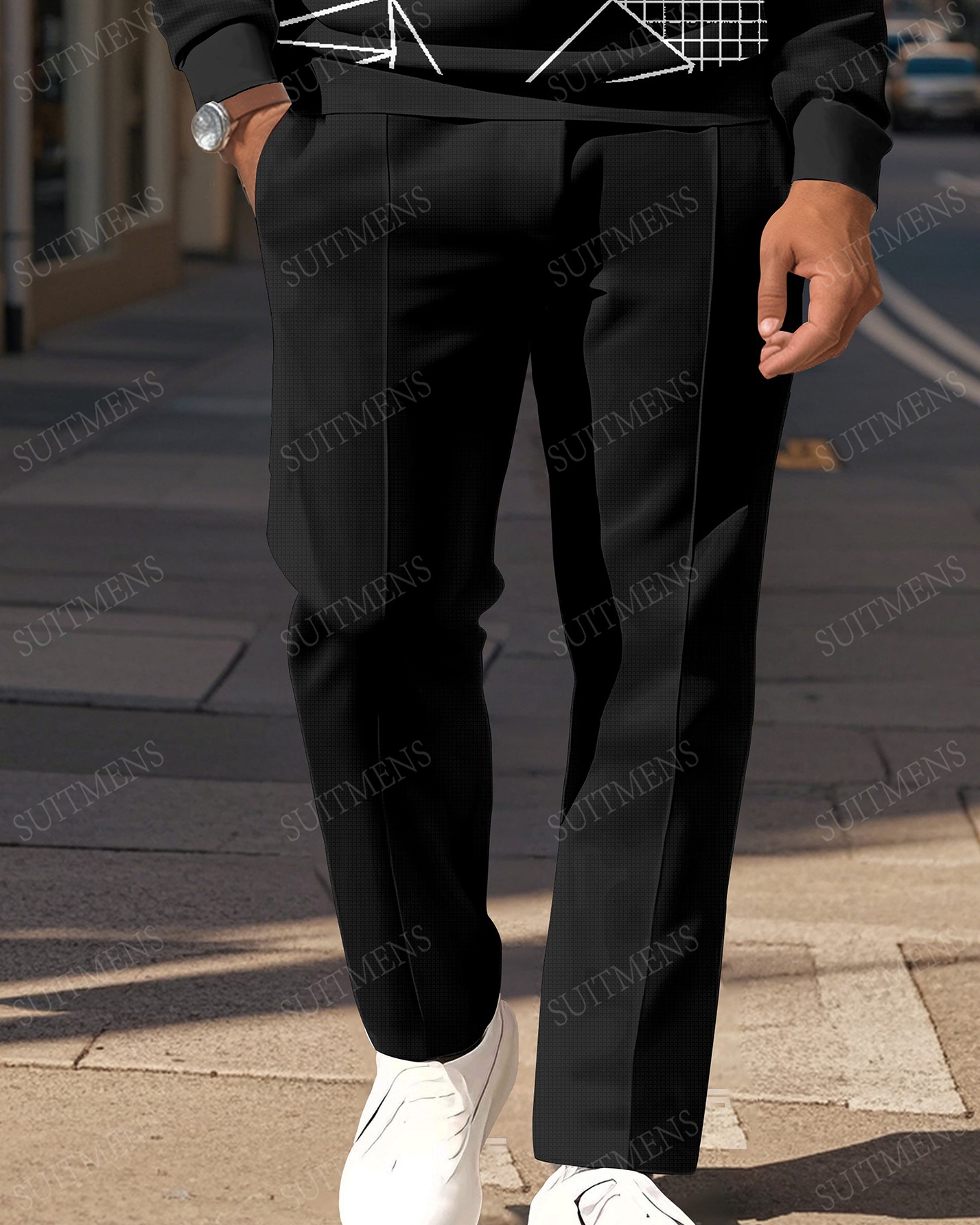 Men's Casual Colorblock Personalized Long Sleeve Polo Shirt Set  003