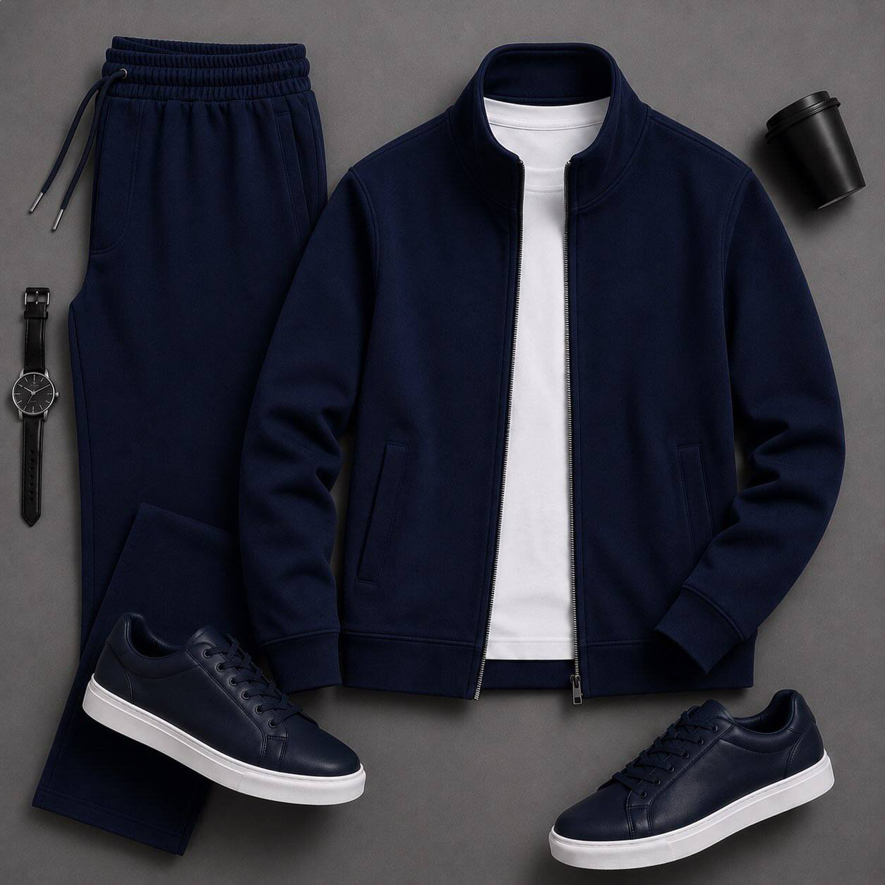 Men's Casual Zip-Up Jacket and Pants  Two Piece Set