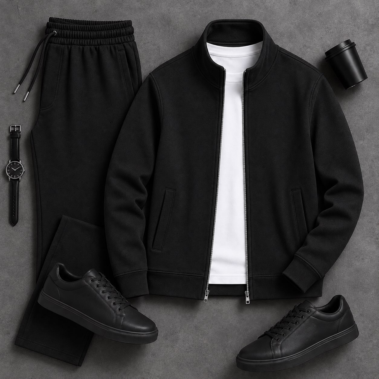Men's Casual Zip-Up Jacket and Pants  Two Piece Set