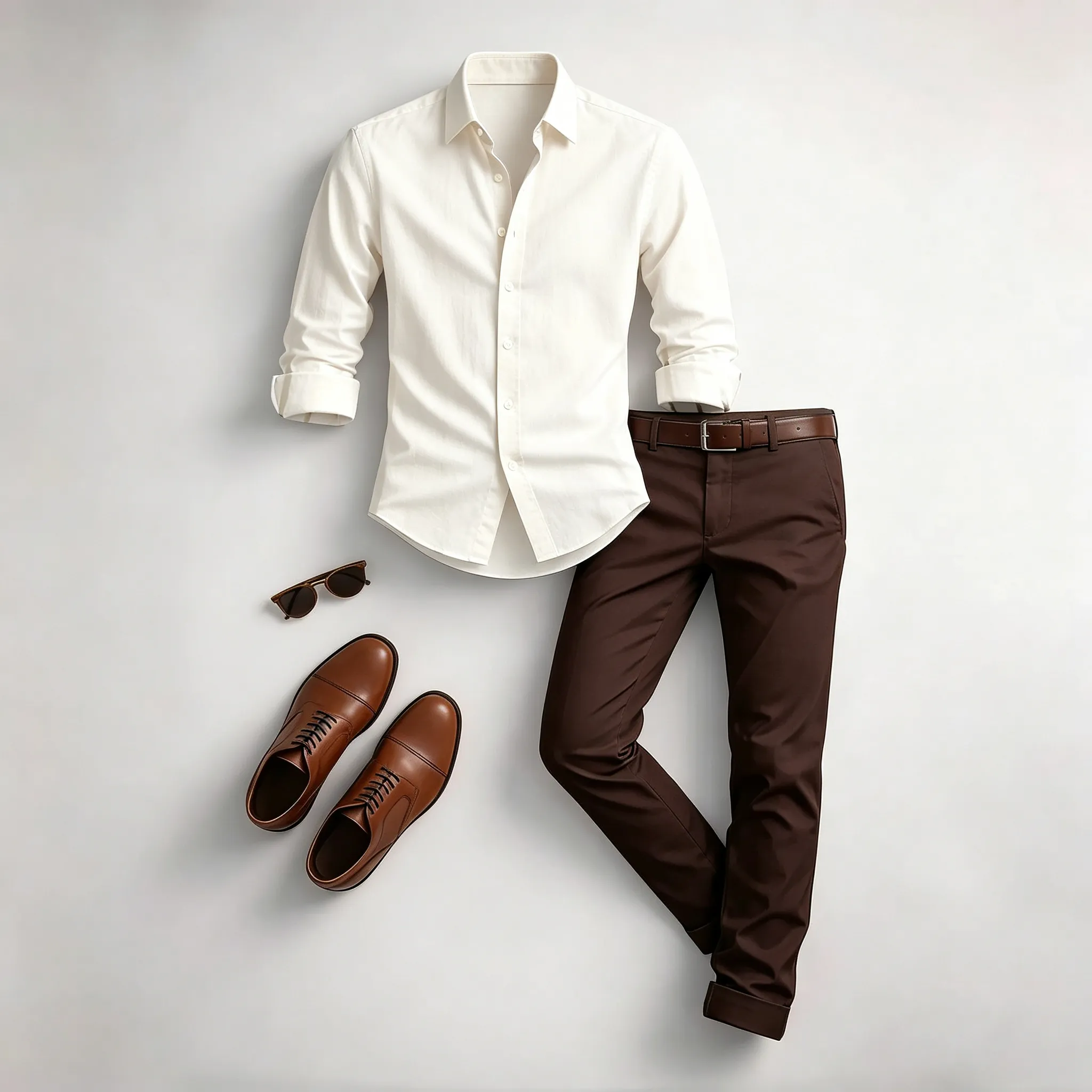 Men's Casual Print Long-Sleeve Shirt and Pants Two Piece Set 