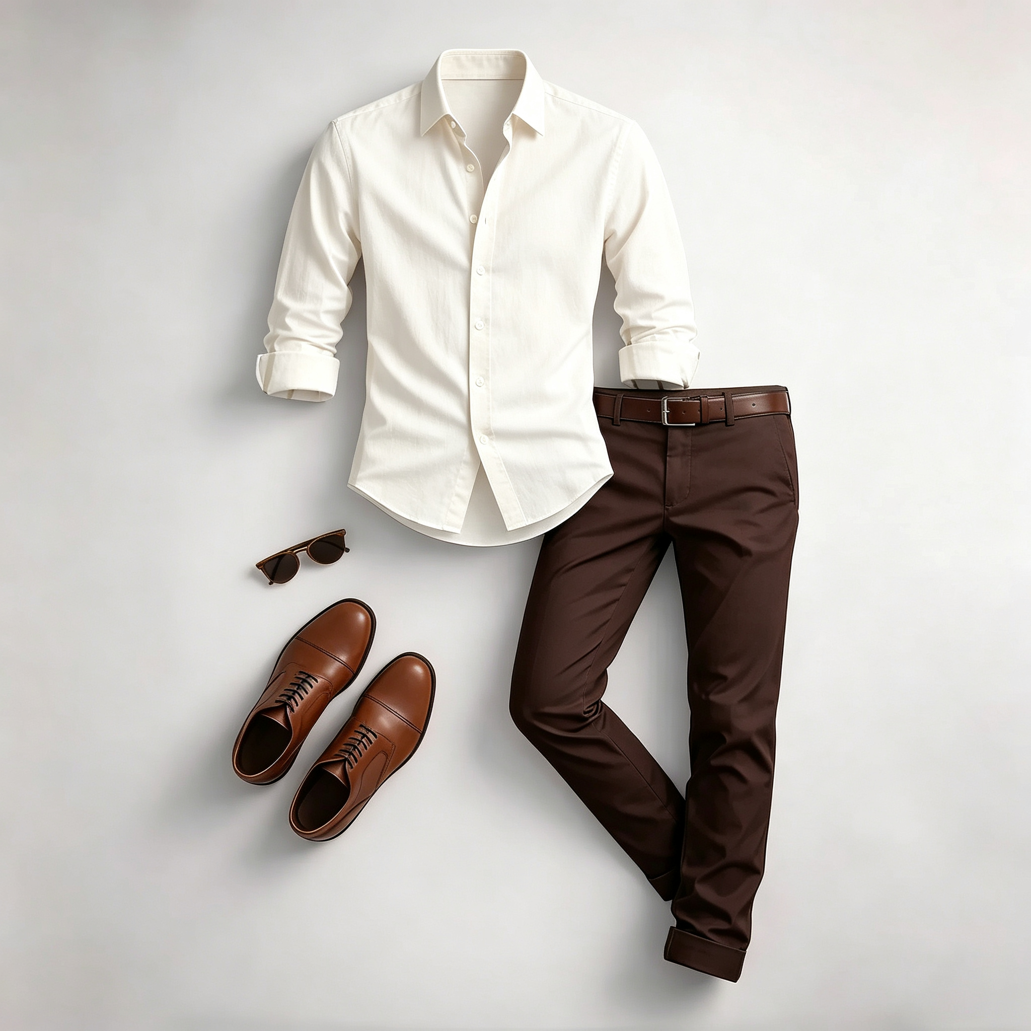 Men's Casual Print Long-Sleeve Shirt and Pants Two Piece Set 