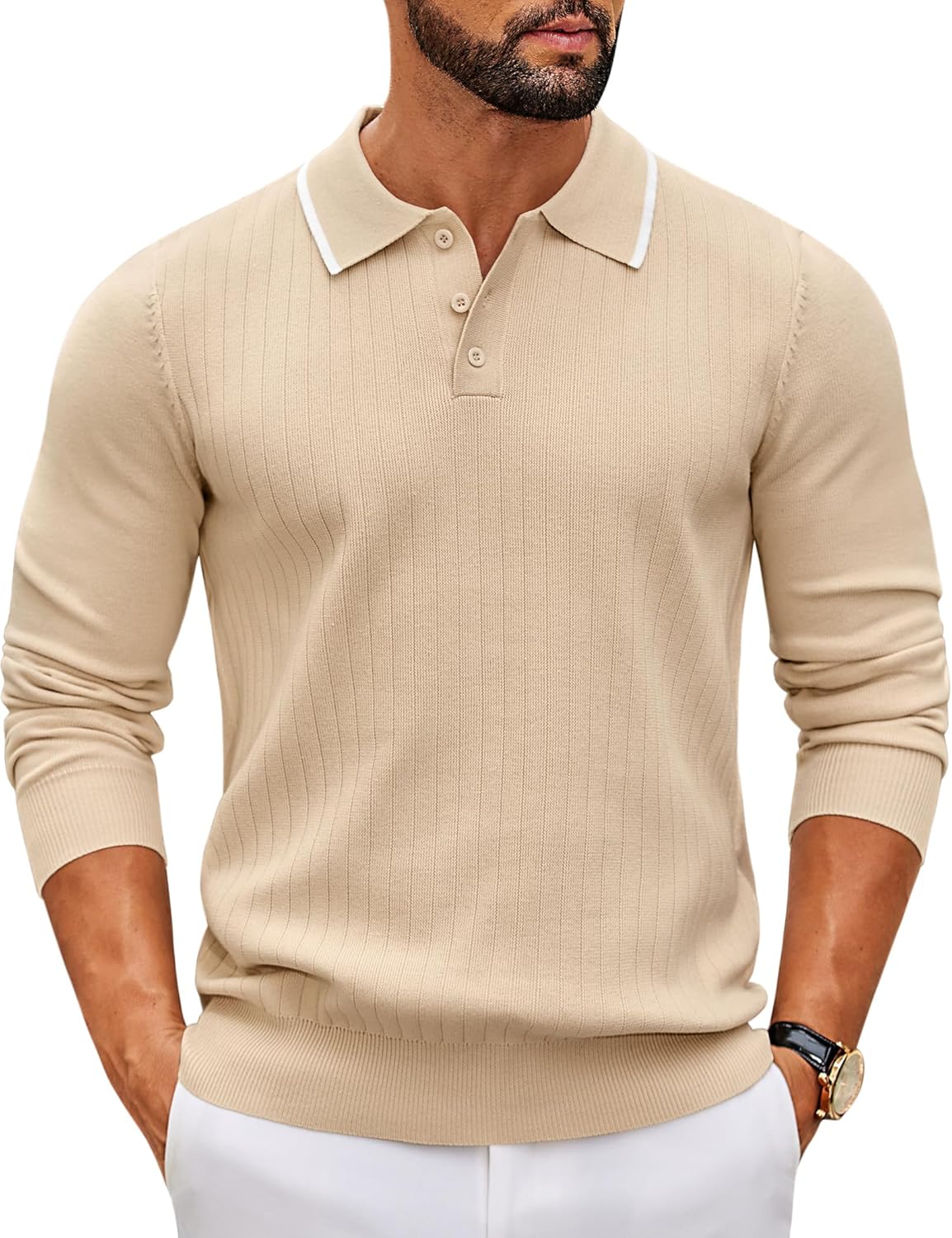 Men's Polo Neck Long Sleeve Fine Knit Button Down Button Down Jumper Leisure Style Basic Regular Fit
