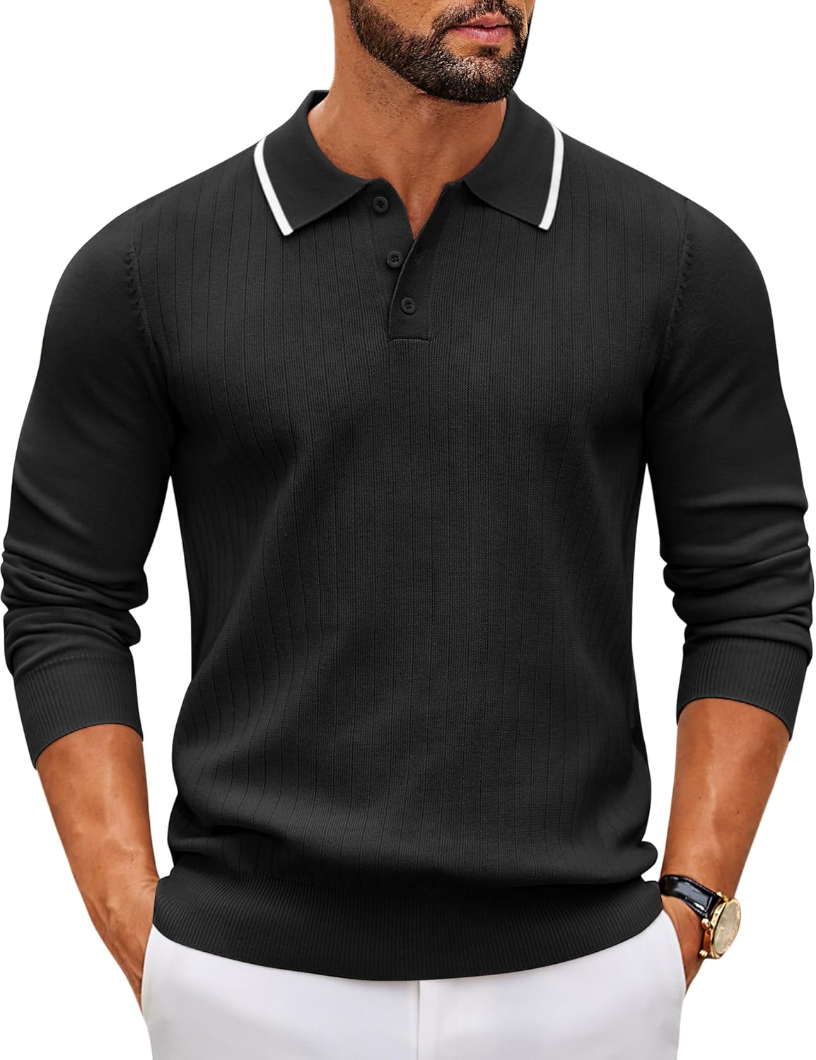 Men's Polo Neck Long Sleeve Fine Knit Button Down Button Down Jumper Leisure Style Basic Regular Fit
